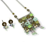 Green Mix Squares and Circles Necklace Set